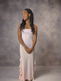 pink shoulder-less dress