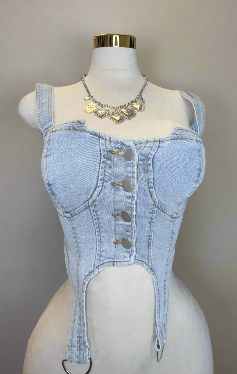 denim buckle crop