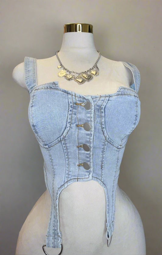 denim buckle crop